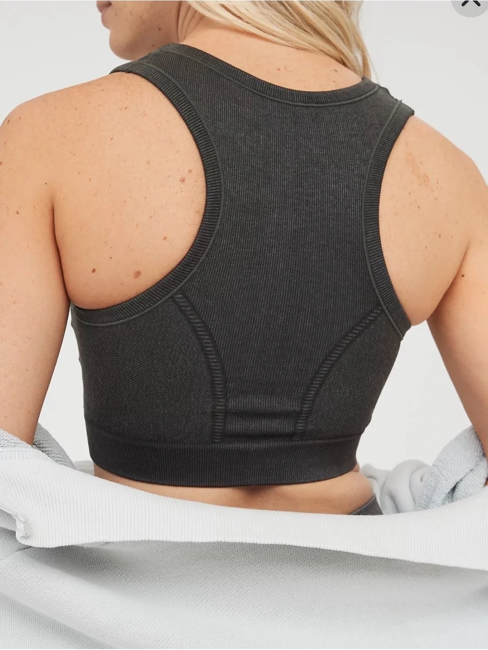 OFFLINE by Aerie Seamless Zip Front Sports Bra, Charcoal, Women’s Medium